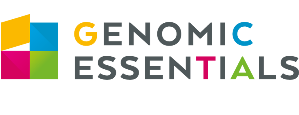 Logo von Genomic Essentials, bestehend aus einem bunten Blockdesign mit den Buchstaben „GENOMIC ESSENTIALS“ in modernen Schriftarten.