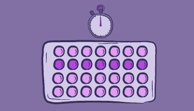 A clock acts as a timer as the liquid in one row of wells in a plate turns from purple to glowing blue