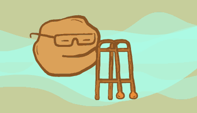 A cell with glasses uses a walker to move across the screen